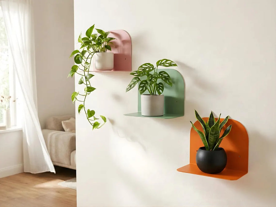 Yuvarlak Bitki Rafları, Duvara Monte Bitki Rafı, Metal Modern Komodin